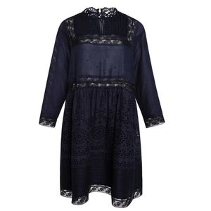 Sea NY Eyelet Lace Combo Dress 6 Navy Blue Cotton